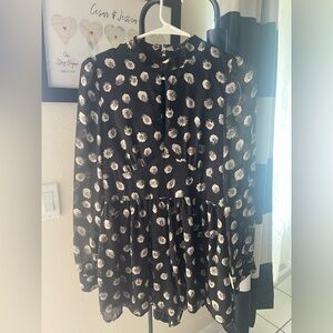 Forever 21 Black and Cream Floral Long Sleeve Dress